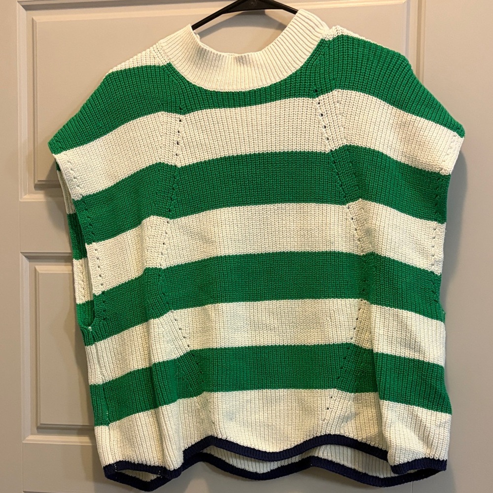 Maeve Green and White Striped Knit Sweater